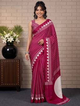 Akhilam - Burgundy Satin Printed Saree
