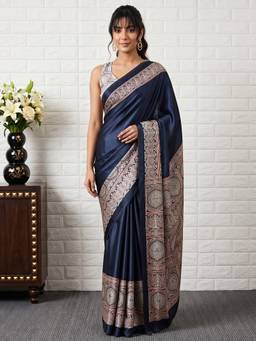 Akhilam - Black Satin Printed Saree