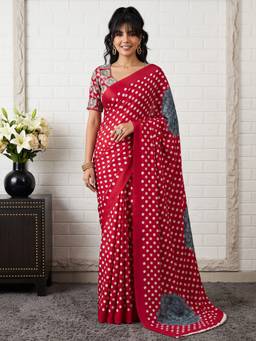 Akhilam - Maroon Satin Printed Saree