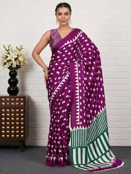 Akhilam - Purple Satin Printed Saree