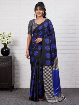 Akhilam - Blue Satin Printed Saree