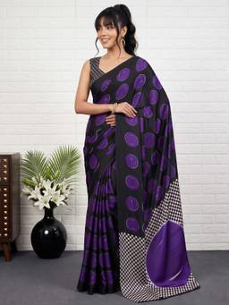 Akhilam - Purple Satin Printed Saree