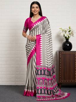 Akhilam - Pink Satin Printed Saree