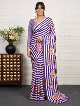 Akhilam - Purple Satin Printed Saree