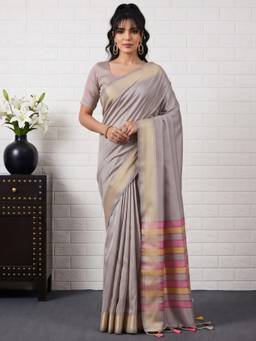 Akhilam - Grey Silk Woven Saree