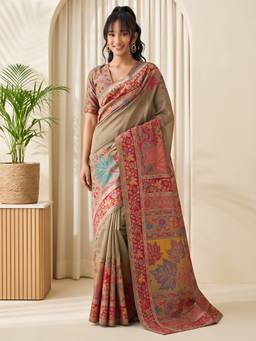 Sareemall - Women's Pashmina Silk Beige Woven Design Saree