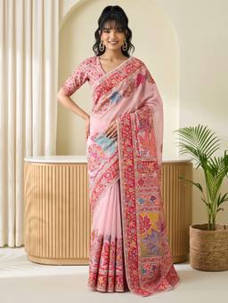Sareemall - Women's Pashmina Silk Pink Woven Design Saree