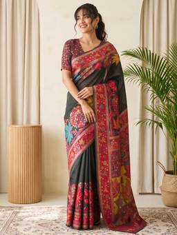 Sareemall - Women's Pashmina Silk Black Woven Design Saree