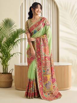 Akhilam - Women'S Pashmina Silk Mint Green Woven Design Saree