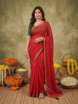 Sareemall - Women's Viscose Red Woven Design Saree