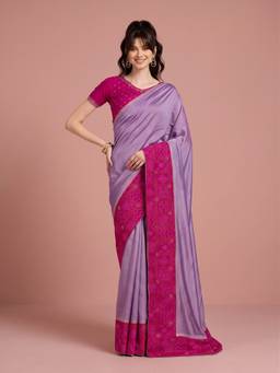 Akhilam - Women'S Vichitra Silk Lavender Embellished Festive Saree