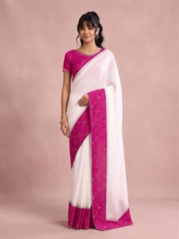 Sareemall - Women's Vichitra Silk White Embellished Saree