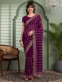 Akhilam - Purple Georgette Embellished Saree