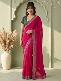 Akhilam - Pink Silk Embellished Saree