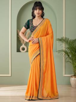 Akhilam - Yellow Silk Embellished Saree