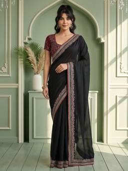 Akhilam - Black Silk Embellished Saree