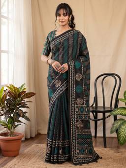 Akhilam - Black Silk Blend Printed Saree