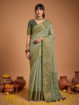 Sareemall - Women's Viscose Green Woven Design Saree