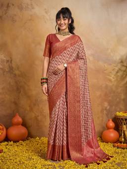 Sareemall - Women's Viscose Red Woven Design Saree