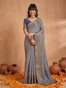 Sareemall - Women's Viscose Blue Woven Design Saree