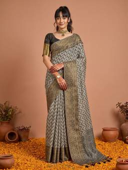 Sareemall - Women's Viscose Grey Woven Design Saree