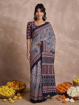 Sareemall - Women's Viscose Silk Grey Printed Saree