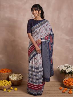 Sareemall - Women's Viscose Silk Off White Printed Saree