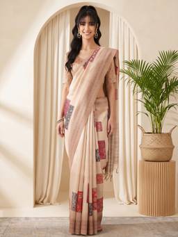 Akhilam - Beige Cotton Silk Woven Saree
