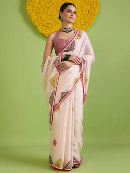 Sareemall - Women's Cotton Silk Off White Printed Saree