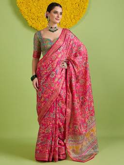 Sareemall - Women's Tussar Silk Pink Printed Saree