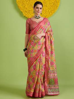 Sareemall - Women's Tussar Silk Multi-Color Printed Saree