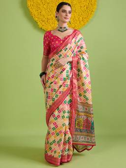 Sareemall - Women's Tussar Silk Beige Printed Saree