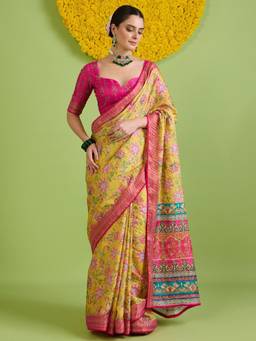 Sareemall - Women's Tussar Silk Yellow Printed Saree
