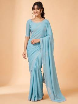 Akhilam - Light Blue Georgette Embellished Saree