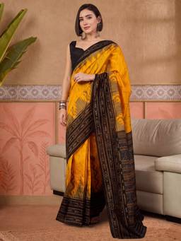 Akhilam - Women'S Bhagalpuri Silk Yellow Printed Ready To Wear Saree