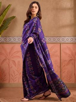 Akhilam - Women'S Bhagalpuri Silk Purple Printed Ready To Wear Saree