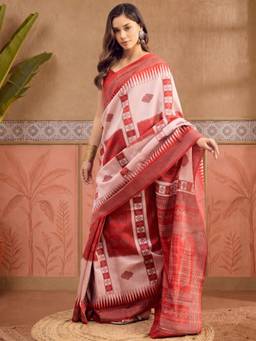 Akhilam - Women'S Bhagalpuri Silk Beige Printed Ready To Wear Saree