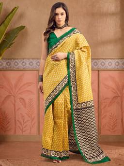 Akhilam - Women'S Bhagalpuri Silk Yellow Printed Ready To Wear Saree