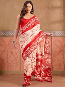 Akhilam - Women'S Bhagalpuri Silk Cream Printed Ready To Wear Saree