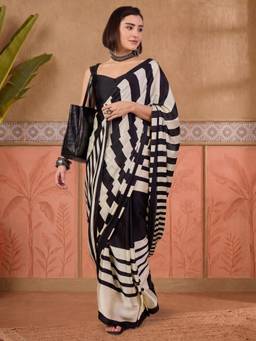 Akhilam - Women'S Crepe Black Printed Ready To Wear Saree