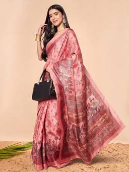 Akhilam - Women'S Khadi Silk Mauve Printed Ready To Wear Saree