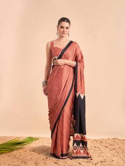Akhilam - Women'S Pure Crepe Maroon Printed Ready To Wear Saree