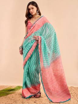 Akhilam - Women'S Cotton Light Blue Printed Saree