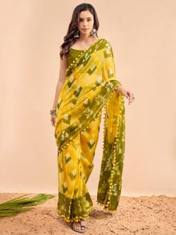 Akhilam - Women'S Cotton Yellow Printed Saree
