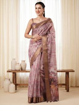 Sareemall - Women's Organza Mauve Printed Saree