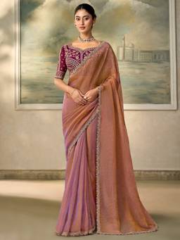 Sareemall - Women's Georgette Brown Zari Solid Saree