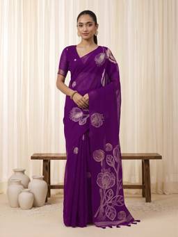 Sareemall - Women's Pure Silk Purple Printed Saree