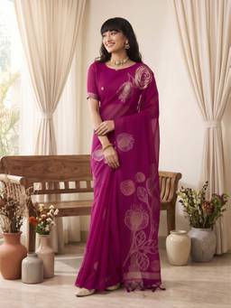 Sareemall - Women's Pure Silk Magenta Printed Saree