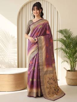 Akhilam - Women'S Silk Blend Mauve Digital Print Saree