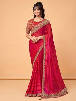 Akhilam - Pink Georgette Embellished Saree